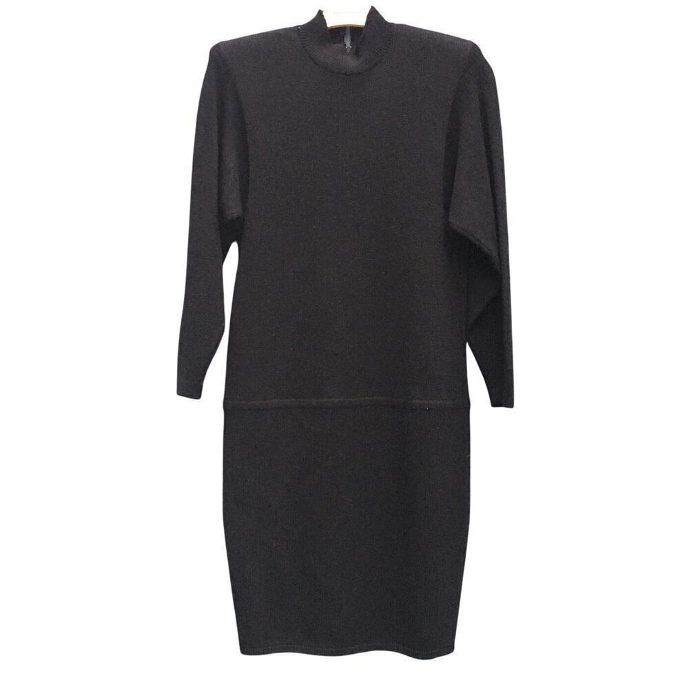 St John Black Knit Long Sleeve Dress Santana Size 6 LBD